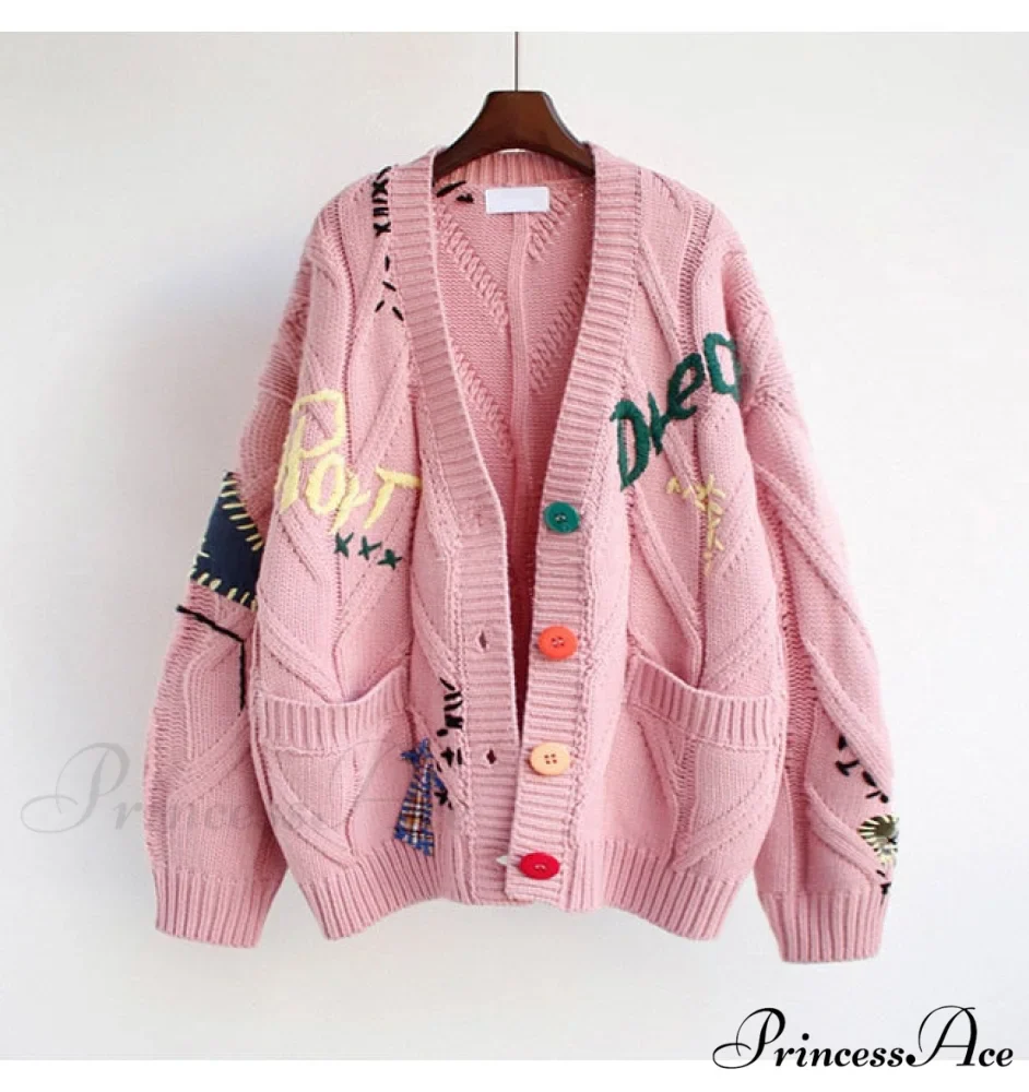 Jacket Loose Pocket Embroidery Fashion Knit Cardigan - Image 7