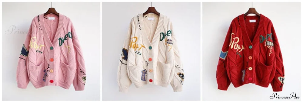 Jacket Loose Pocket Embroidery Fashion Knit Cardigan - Image 9