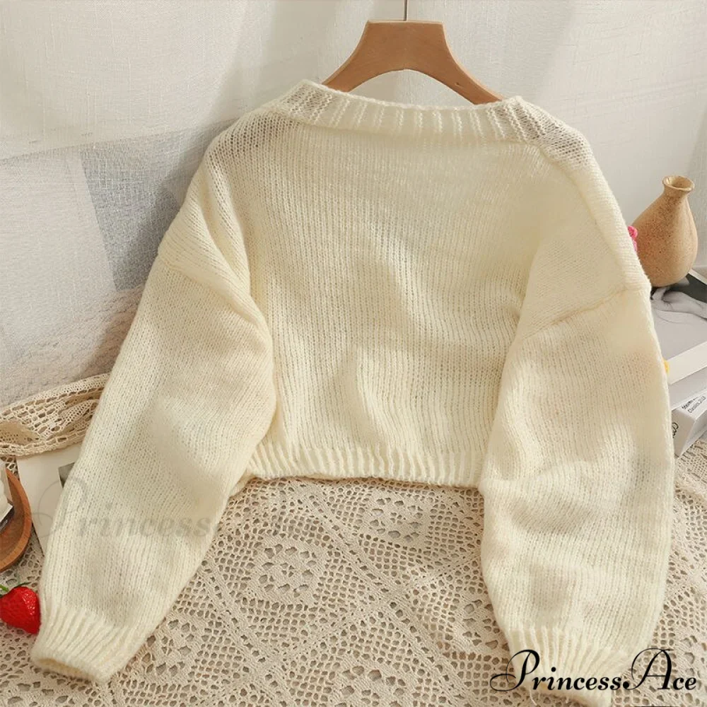 Flower V-neck Kawaii Retro Design All-match Mujer Cardigans - Image 4