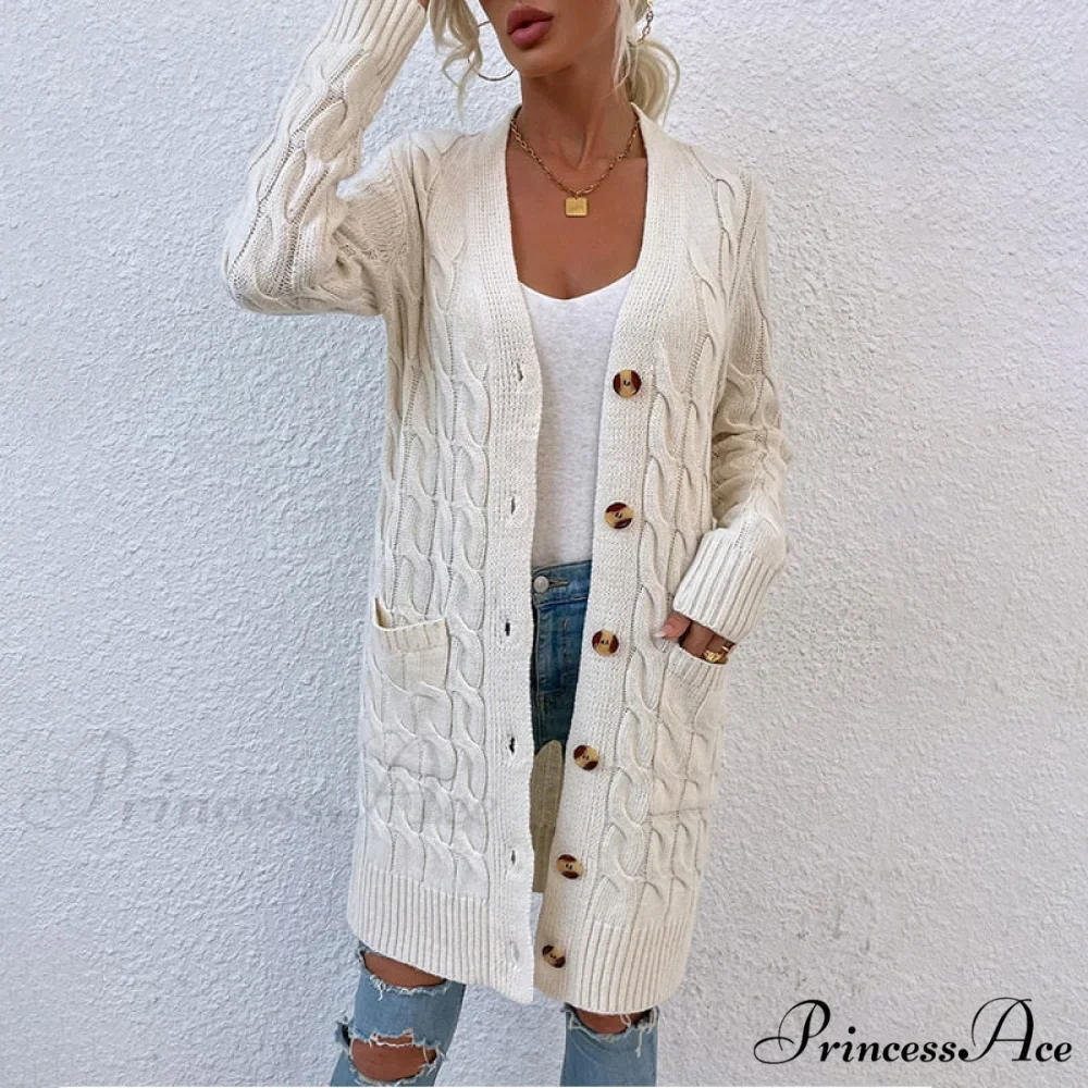 New Long Coat Twisted Rope Solid Color Knitted Cardigans - Image 10