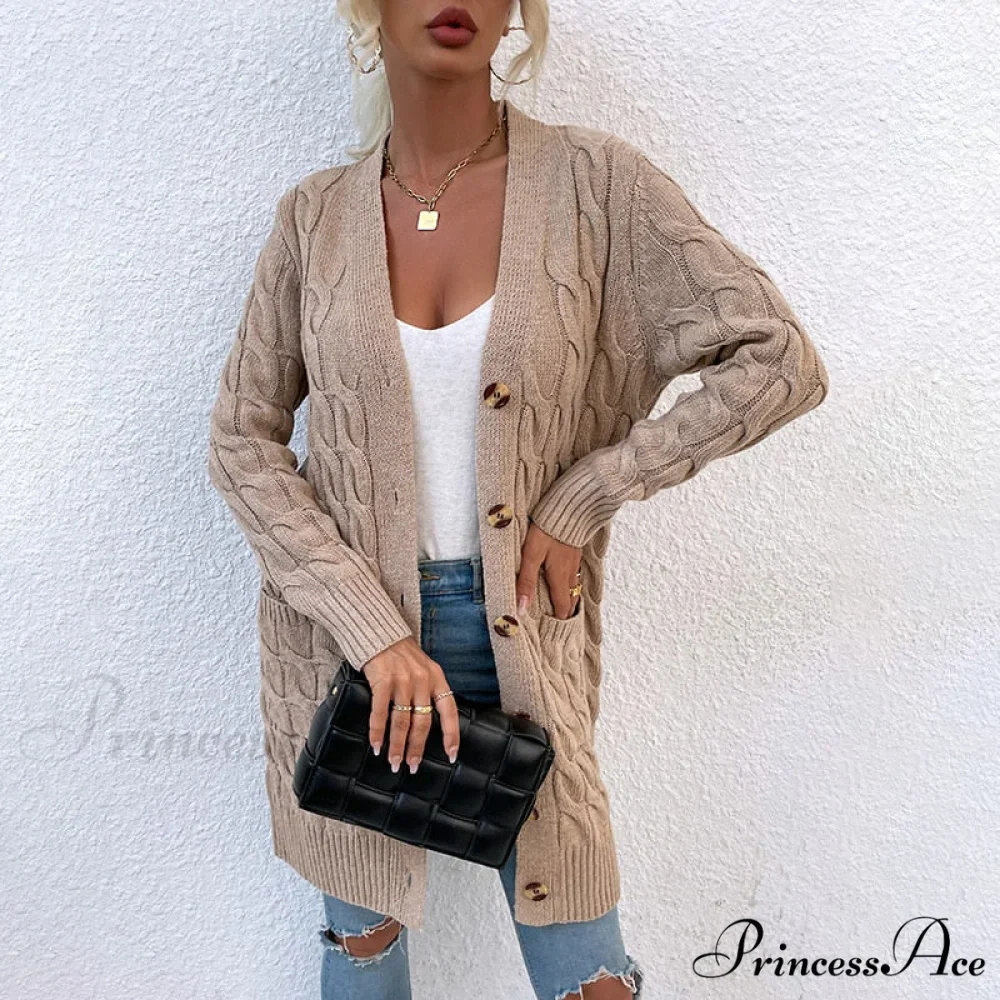 New Long Coat Twisted Rope Solid Color Knitted Cardigans - Image 11