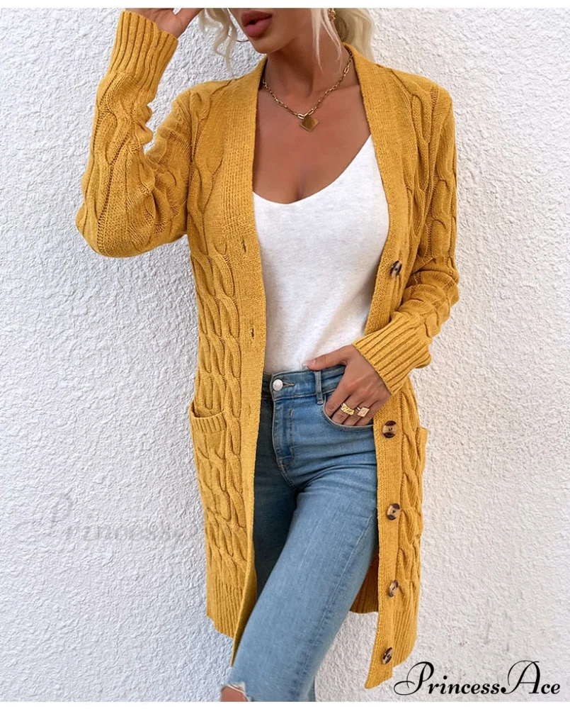 New Long Coat Twisted Rope Solid Color Knitted Cardigans - Image 12