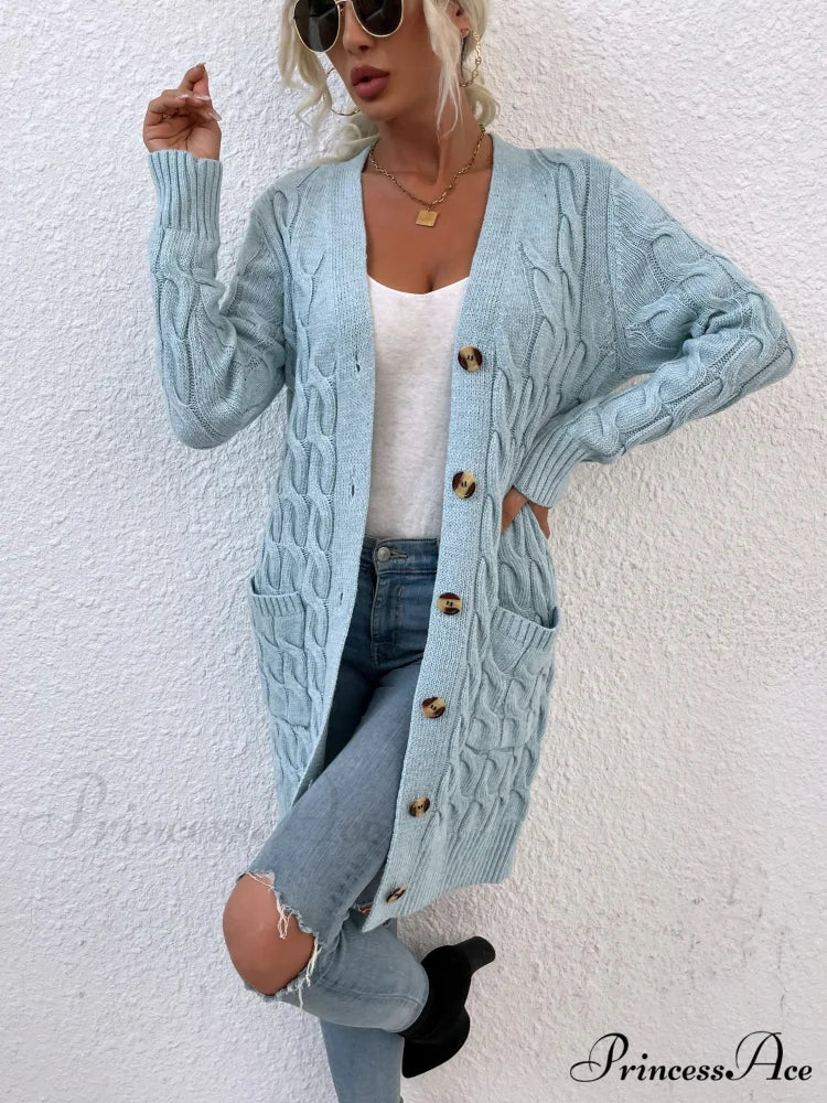New Long Coat Twisted Rope Solid Color Knitted Cardigans - Image 4