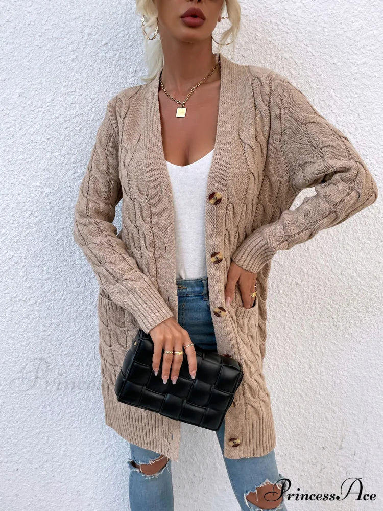New Long Coat Twisted Rope Solid Color Knitted Cardigans - Image 6