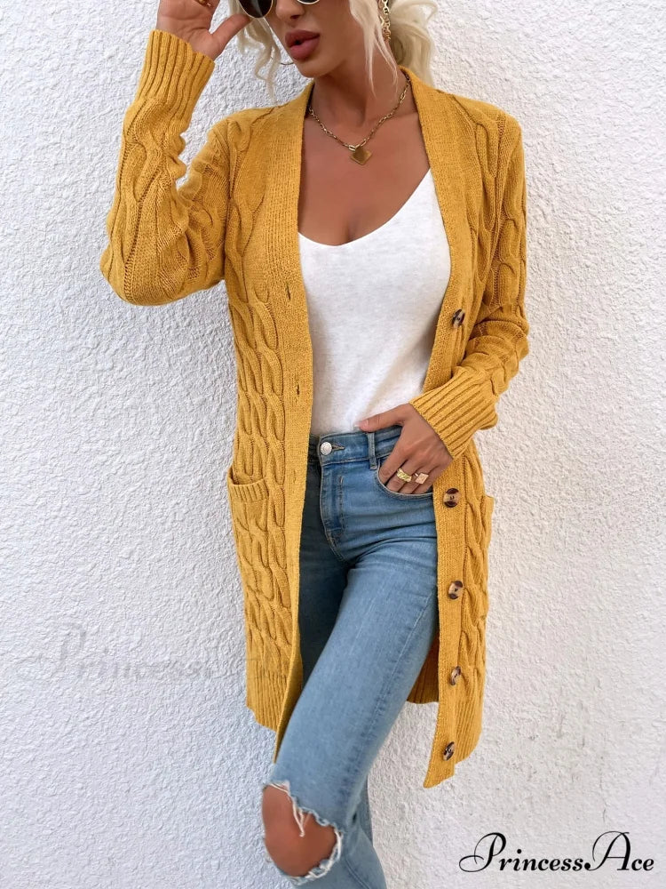 New Long Coat Twisted Rope Solid Color Knitted Cardigans - Image 7