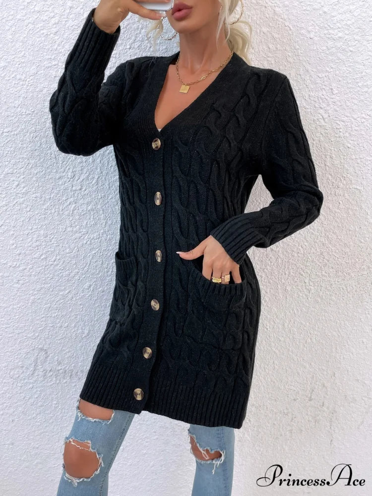 New Long Coat Twisted Rope Solid Color Knitted Cardigans - Image 8