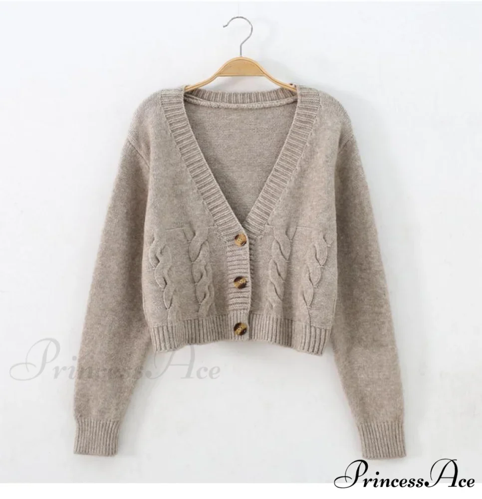 Solid Color Single-breasted Knit Cardigan - Image 3