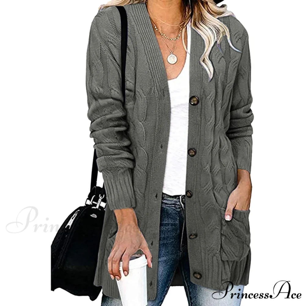 Autumn Solid Color Knitted Cardigan Cardigans - Image 3