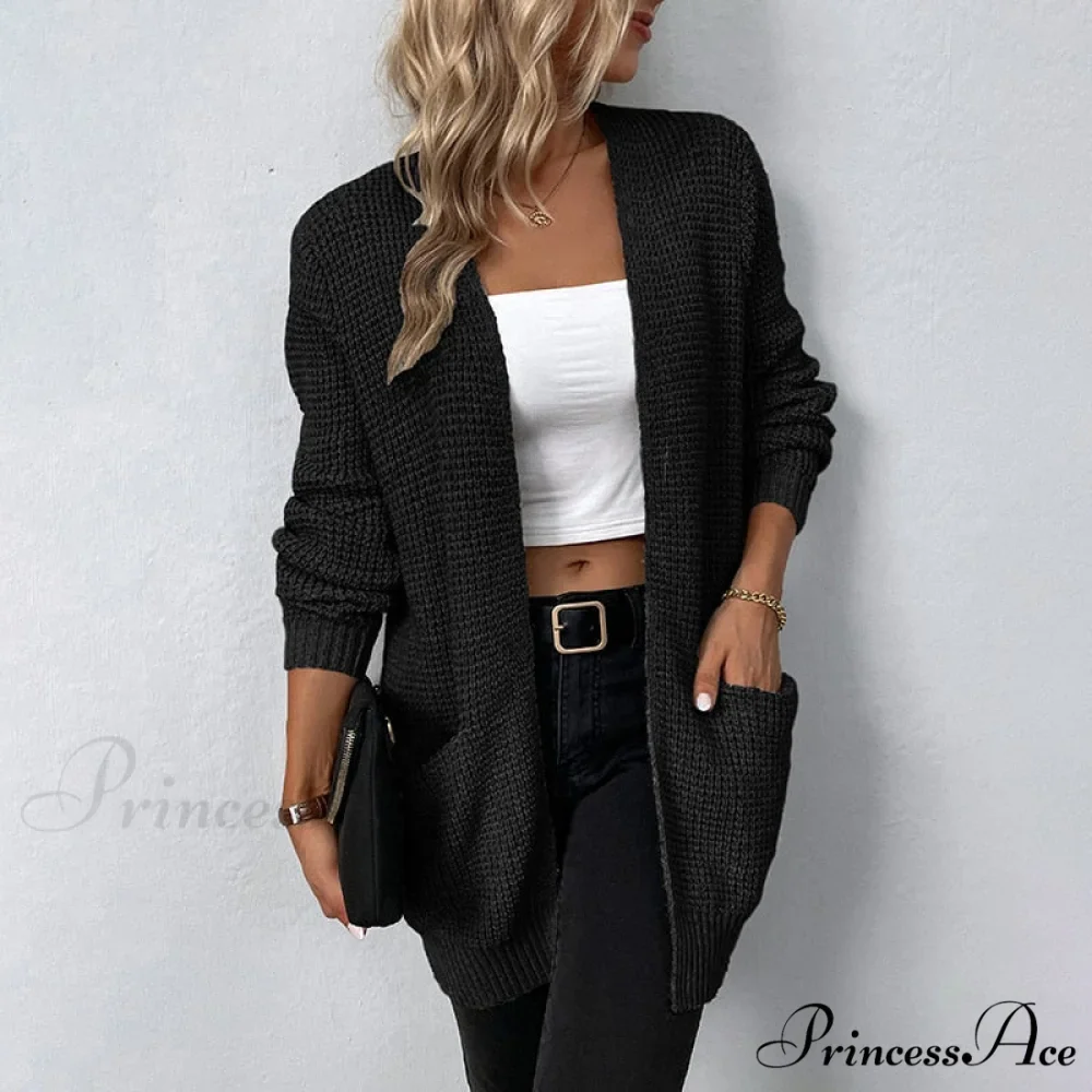 Women's Sweater New V-Neck Solid Color Loose Fit Pockets Long Cardigan - Image 5