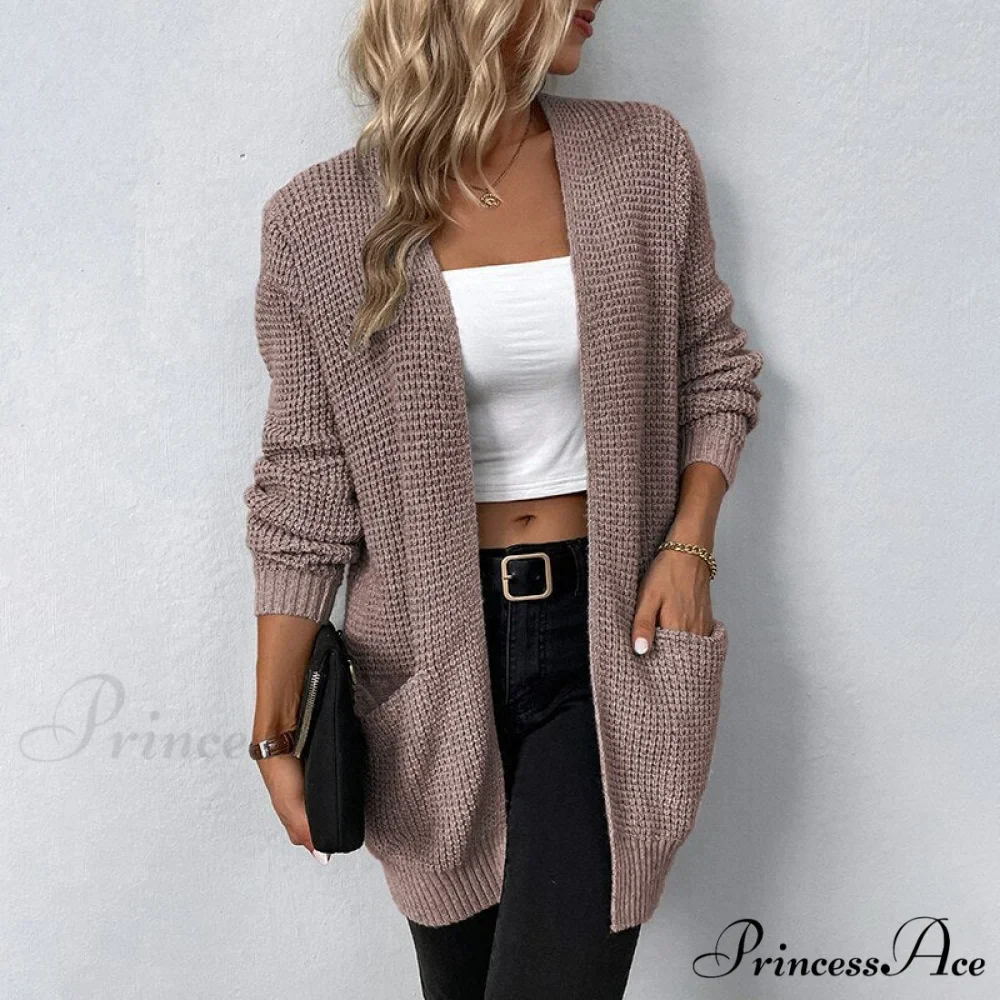 Women's Sweater New V-Neck Solid Color Loose Fit Pockets Long Cardigan - Image 7