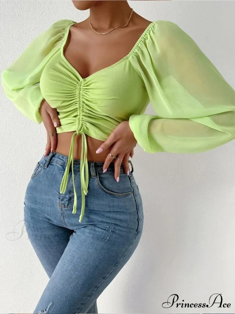 Lantern Sleeve V-Neck Fashion Blouses - Image 12