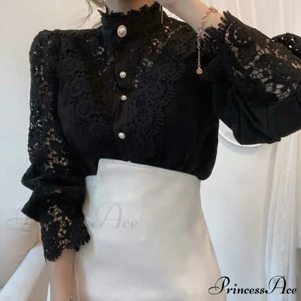 Solid Button Stand Collar Plus Size Blouse - Image 5