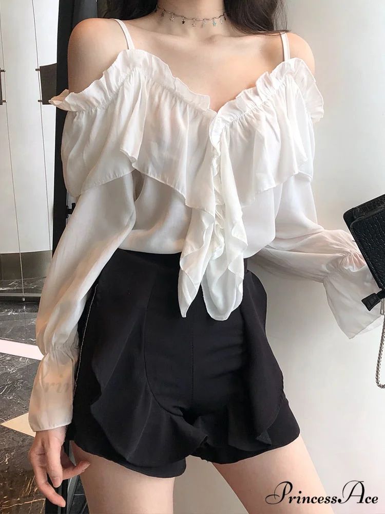 Casual Loose Spaghetti Strap Flare Sleeve Ruffles Tops - Image 2
