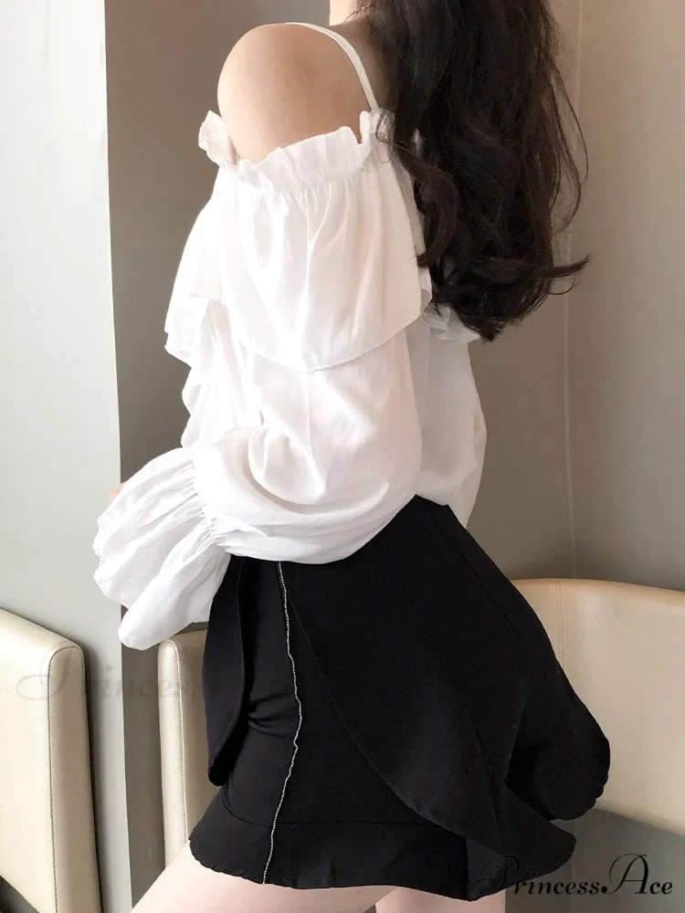 Casual Loose Spaghetti Strap Flare Sleeve Ruffles Tops - Image 6
