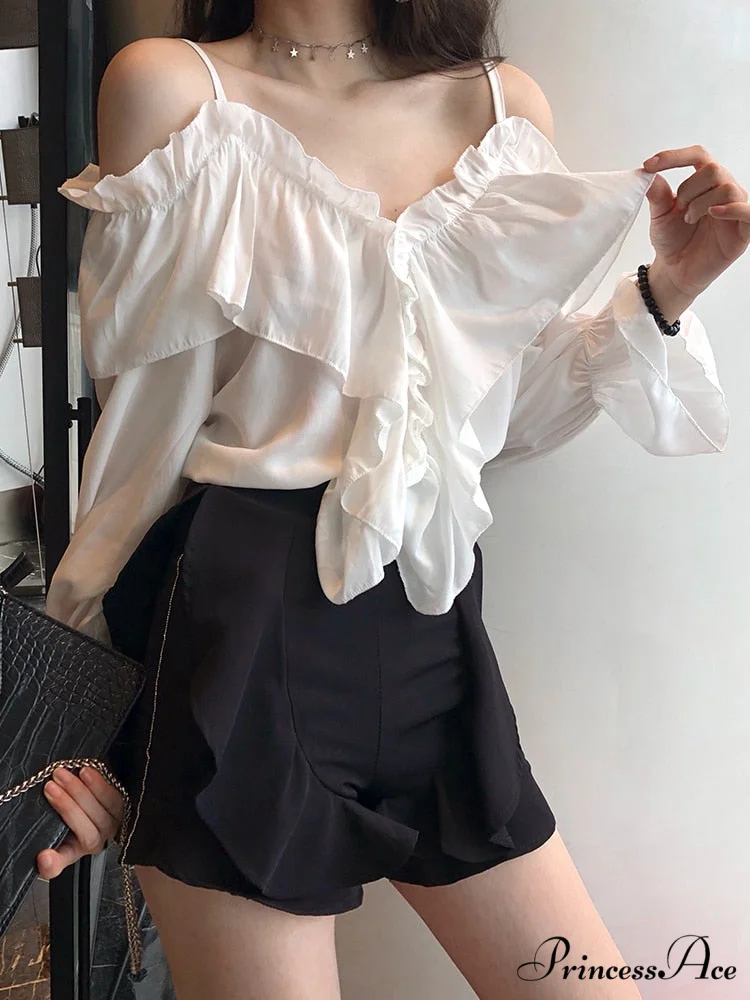 Casual Loose Spaghetti Strap Flare Sleeve Ruffles Tops - Image 7