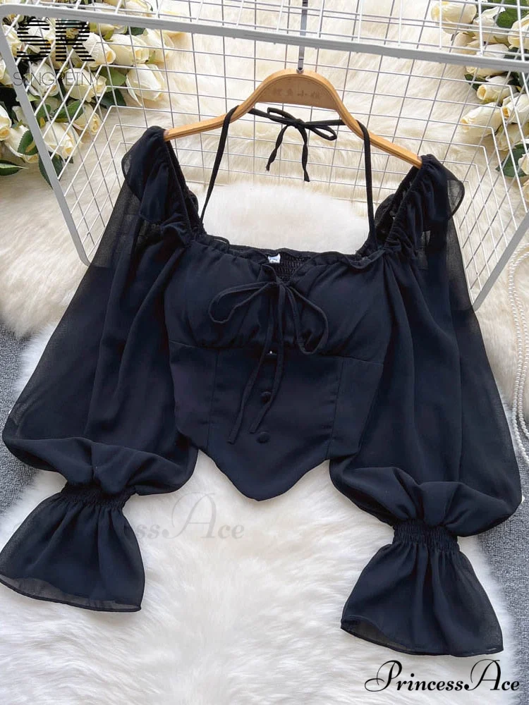 Chiffon Slim Harajuku Sexy Short Blouse - Image 3