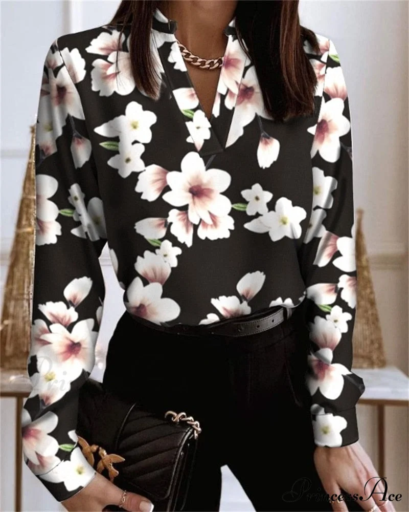 Office Lady Chain Printed Pullover Blouse - Image 7