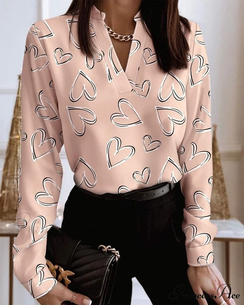 Office Lady Chain Printed Pullover Blouse - Image 9