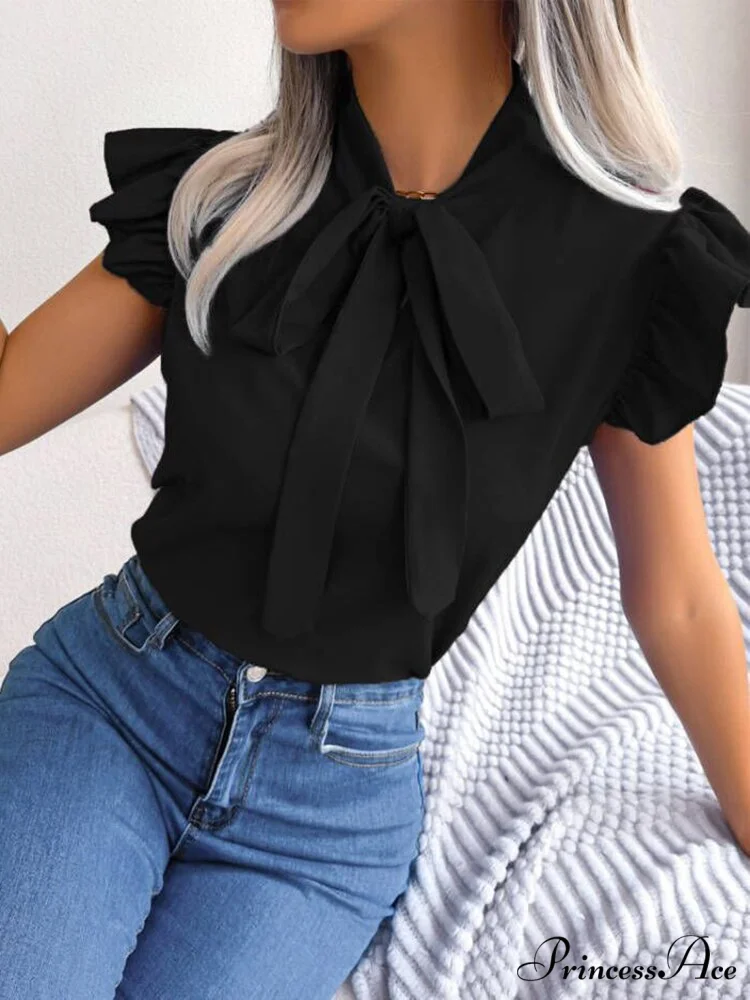 Solid Color Office Lady Shirt Fashion Simple Bowknot Blouse - Image 4