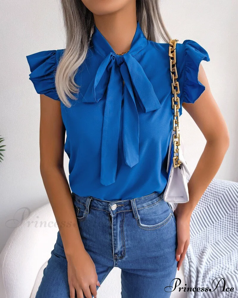 Solid Color Office Lady Shirt Fashion Simple Bowknot Blouse - Image 6