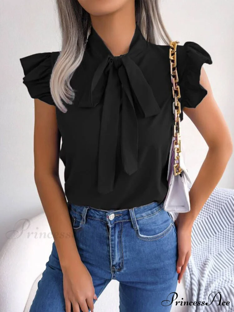 Solid Color Office Lady Shirt Fashion Simple Bowknot Blouse - Image 7