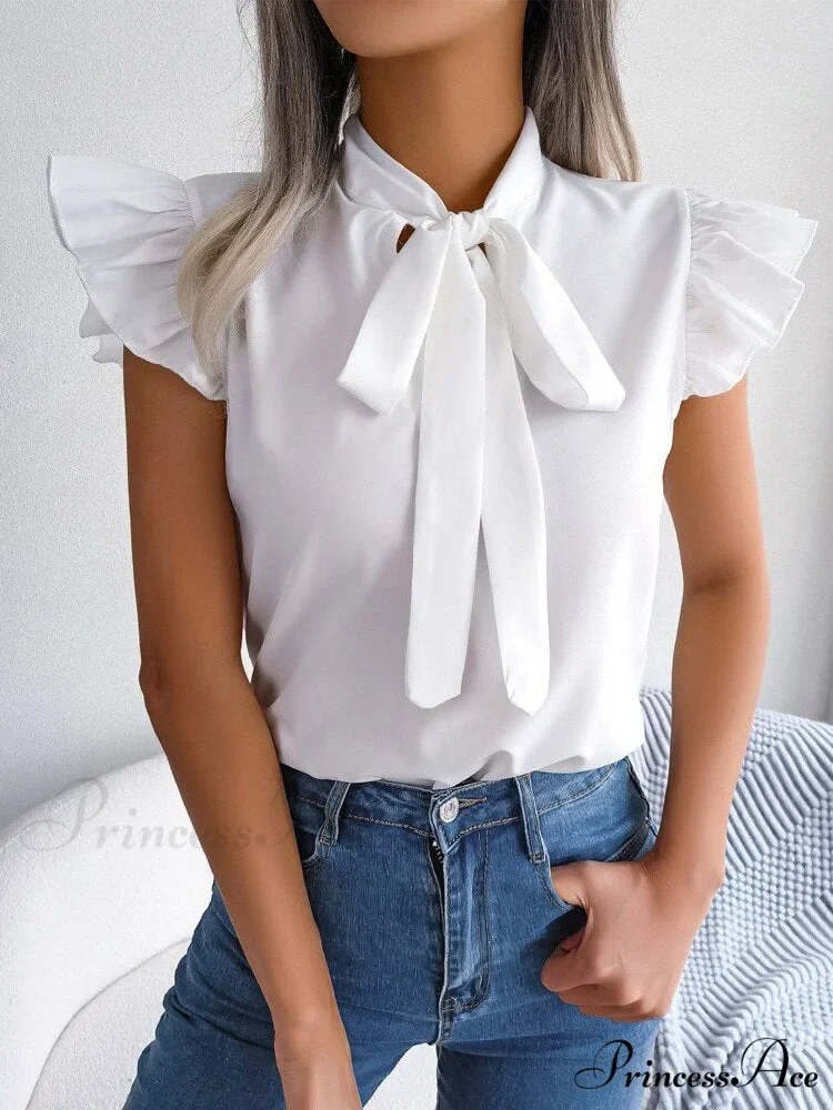 Solid Color Office Lady Shirt Fashion Simple Bowknot Blouse - Image 8
