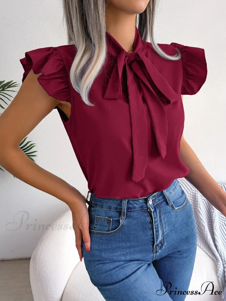 Solid Color Office Lady Shirt Fashion Simple Bowknot Blouse - Image 9