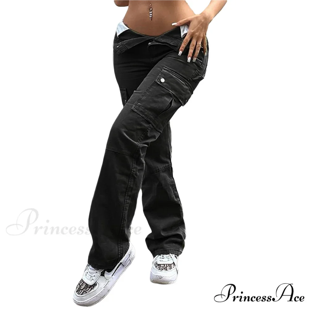 High Waist Solid Color Pocket Denim Jeans - Image 2