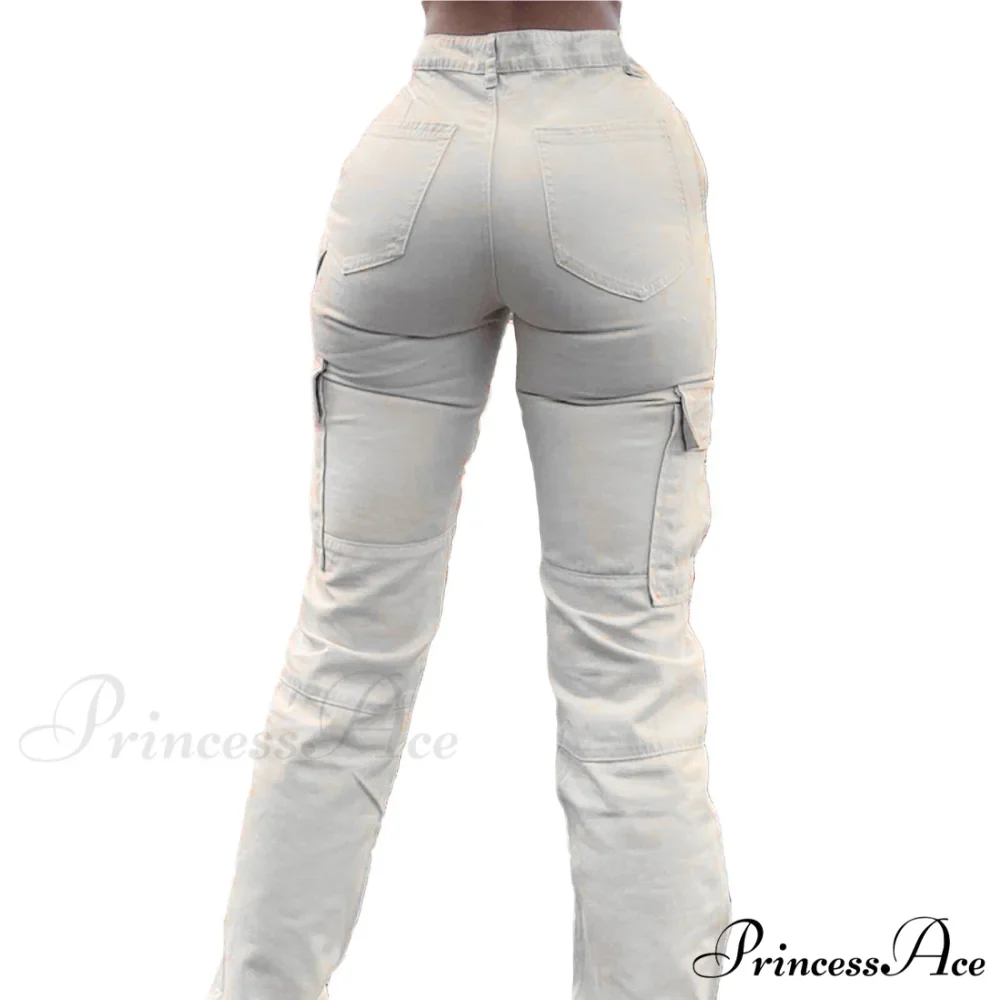 High Waist Solid Color Pocket Denim Jeans - Image 3