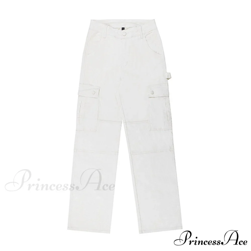 High Waist Solid Color Pocket Denim Jeans - Image 5