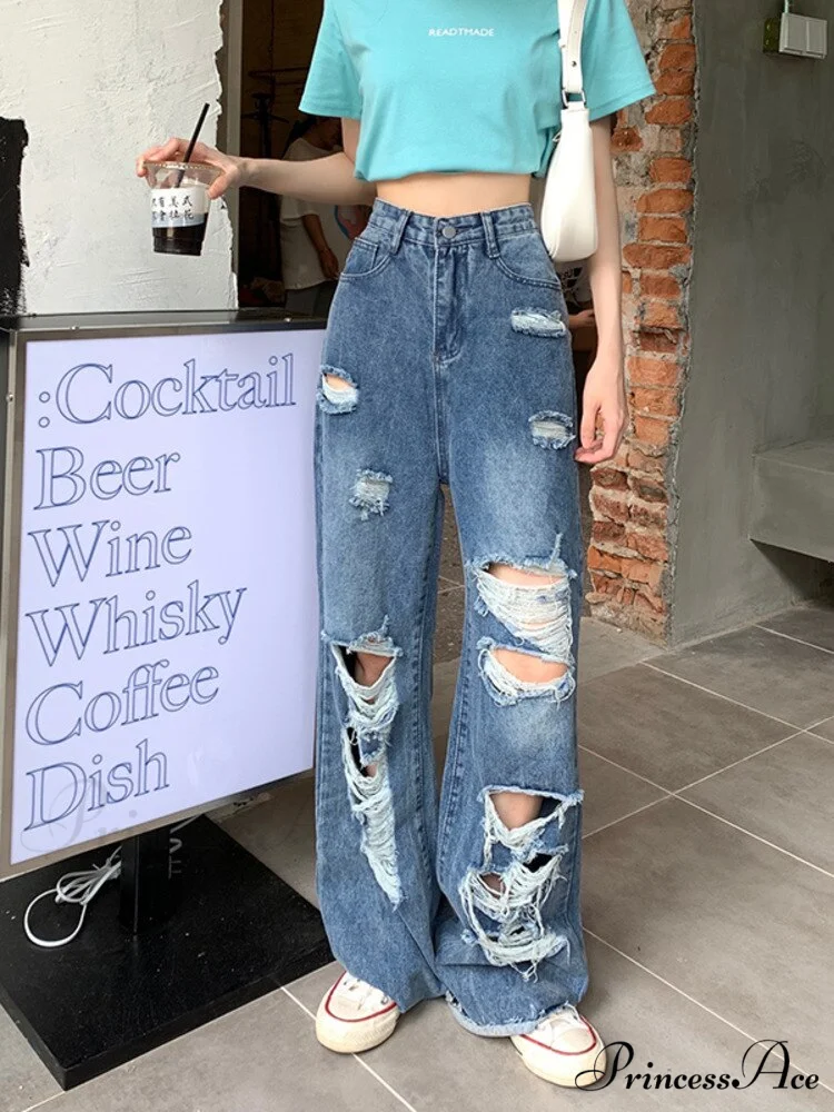 Loose Ripped Wide-leg Jeans Thin Women's Trousers - Image 3