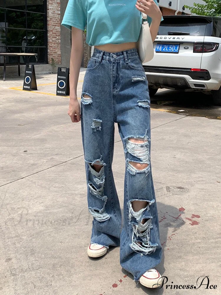 Loose Ripped Wide-leg Jeans Thin Women's Trousers - Image 4