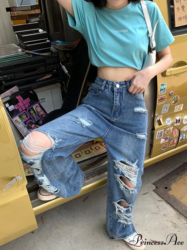 Loose Ripped Wide-leg Jeans Thin Women's Trousers - Image 5