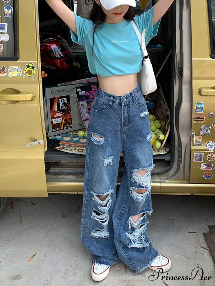 Loose Ripped Wide-leg Jeans Thin Women's Trousers - Image 6