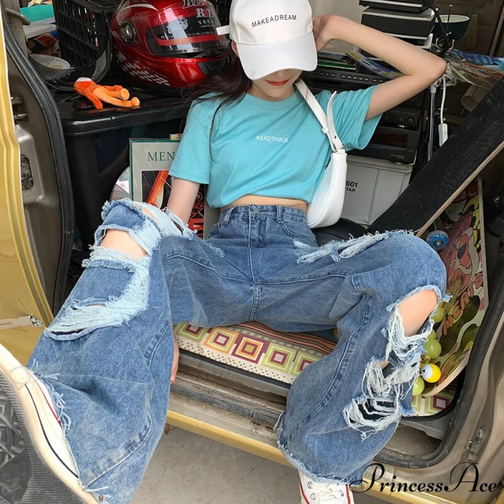Loose Ripped Wide-leg Jeans Thin Women's Trousers - Image 7