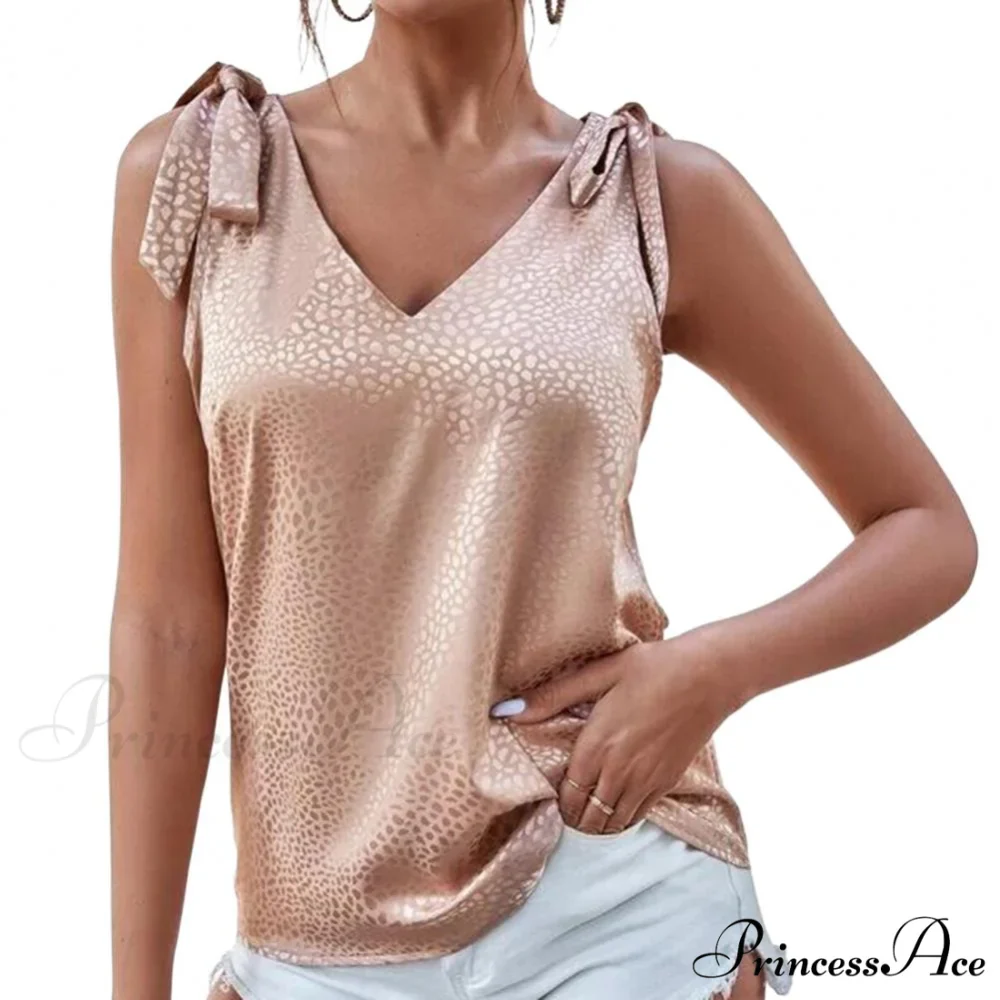 Solid Color V Neck Sleeveless Bow Tie Strap Lacing Blouse - Image 6