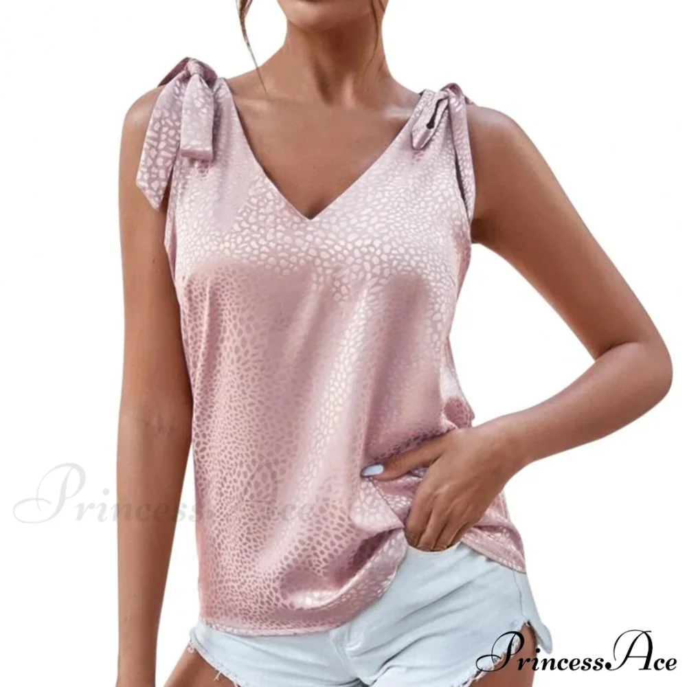 Solid Color V Neck Sleeveless Bow Tie Strap Lacing Blouse - Image 7