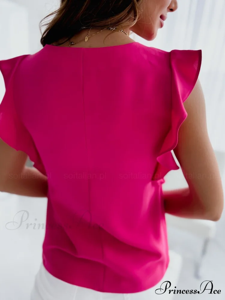 hort-sleeved V-neck solid color blouse - Image 6