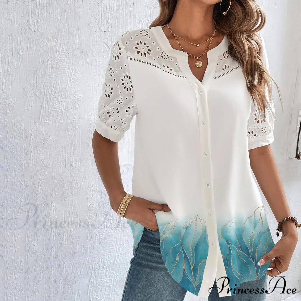 Loose Shirt Elegant Short Sleeve Blouse - Image 3