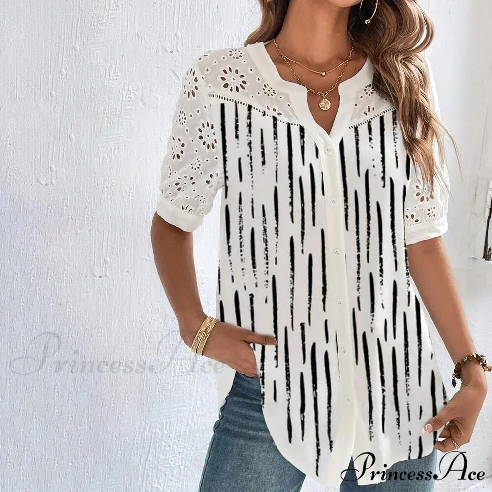 Loose Shirt Elegant Short Sleeve Blouse - Image 4