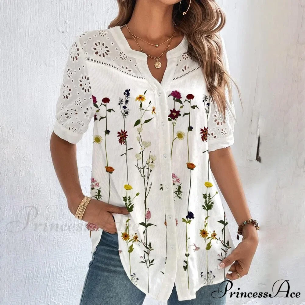 Loose Shirt Elegant Short Sleeve Blouse - Image 5