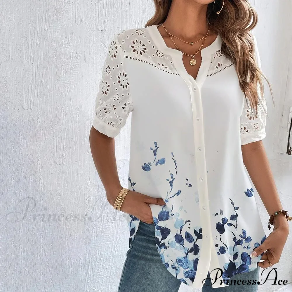 Loose Shirt Elegant Short Sleeve Blouse - Image 6