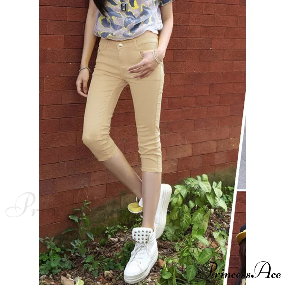 High Waist Short Trousers Capris Pants Women Stretch - Image 12