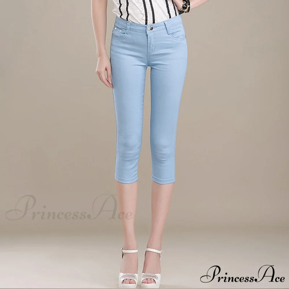 High Waist Short Trousers Capris Pants Women Stretch - Image 17