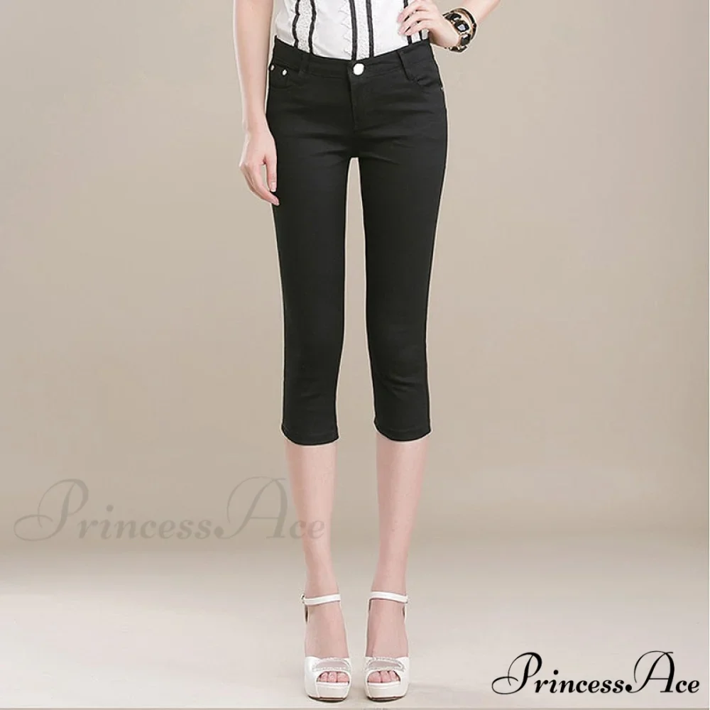 High Waist Short Trousers Capris Pants Women Stretch - Image 7