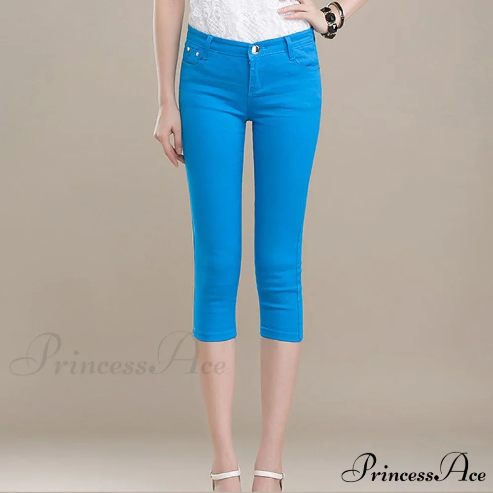 High Waist Short Trousers Capris Pants Women Stretch - Image 9