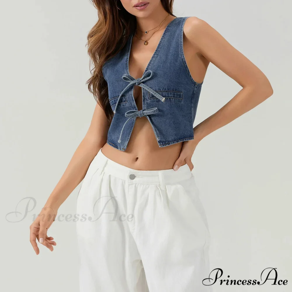 Cotton Fasten-Up Denim Cropped Blouse - Image 3