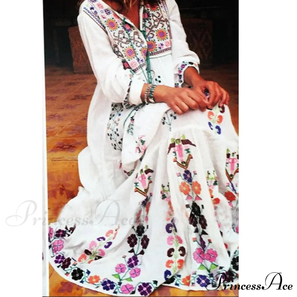 Cotton Flowery Stitched Long Dress - Image 2