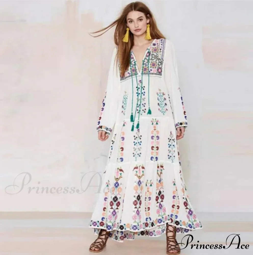 Cotton Flowery Stitched Long Dress - Image 3