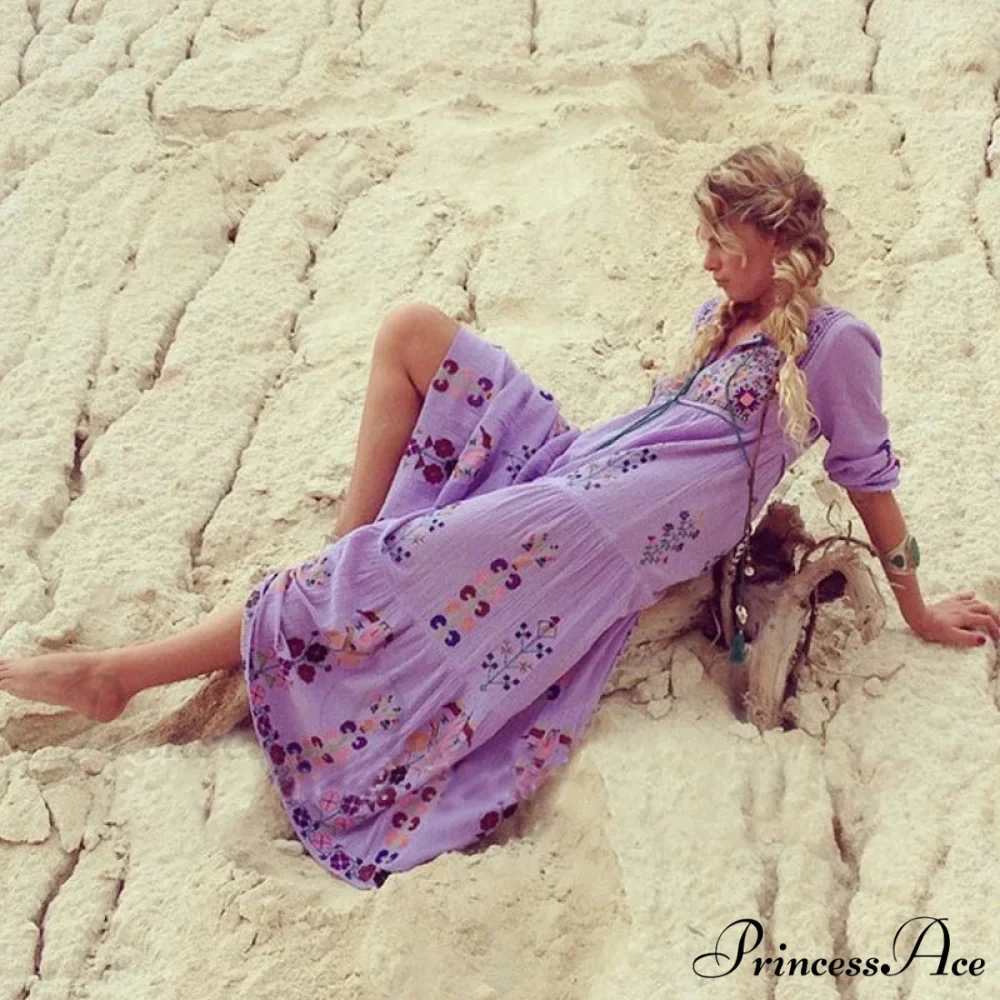 Cotton Flowery Stitched Long Dress - Image 4